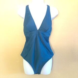 Brazilian Obsession V-Neck Ribbed Paneled Tummy Control One Piece Swimsuit Sz M